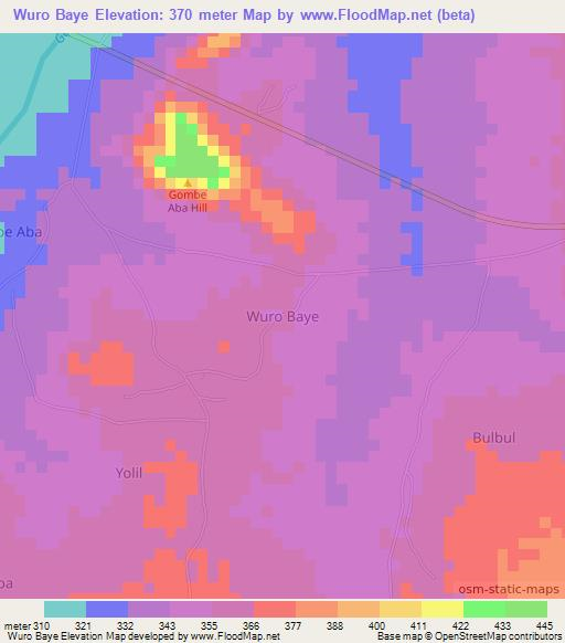 Wuro Baye,Nigeria Elevation Map