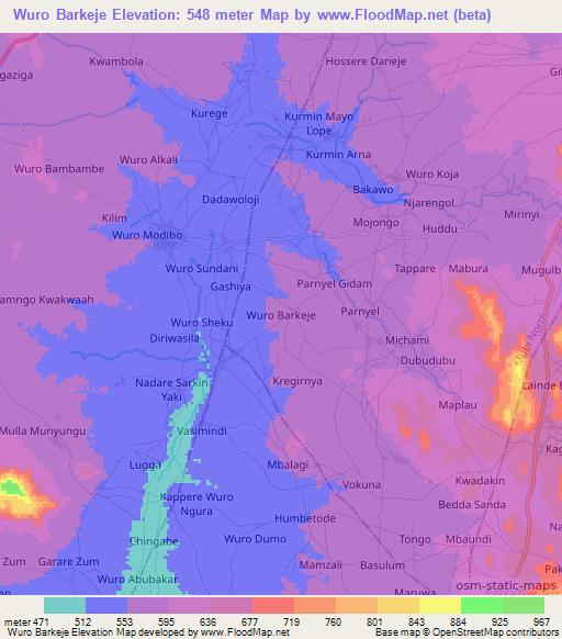 Wuro Barkeje,Nigeria Elevation Map