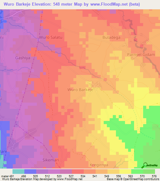 Wuro Barkeje,Nigeria Elevation Map