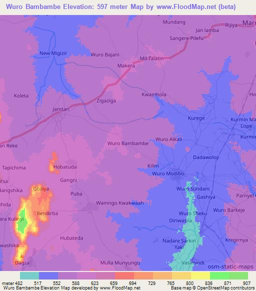 Wuro Bambambe,Nigeria Elevation Map