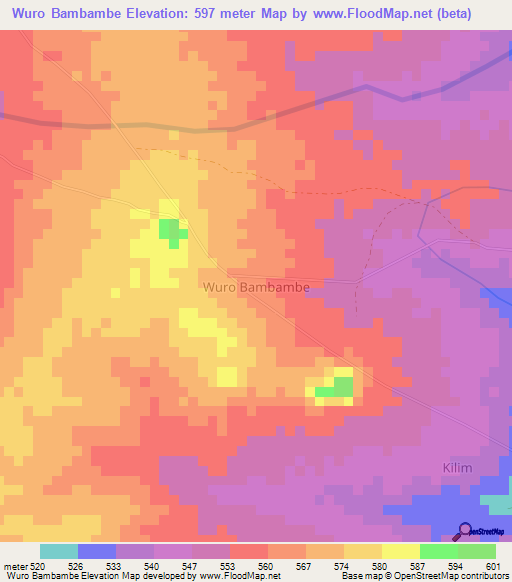 Wuro Bambambe,Nigeria Elevation Map