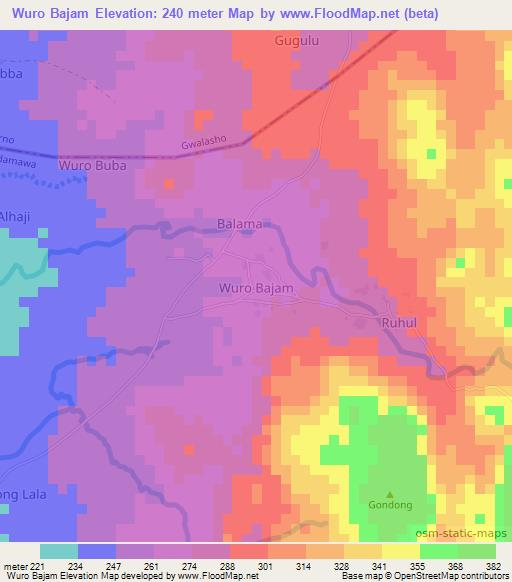 Wuro Bajam,Nigeria Elevation Map