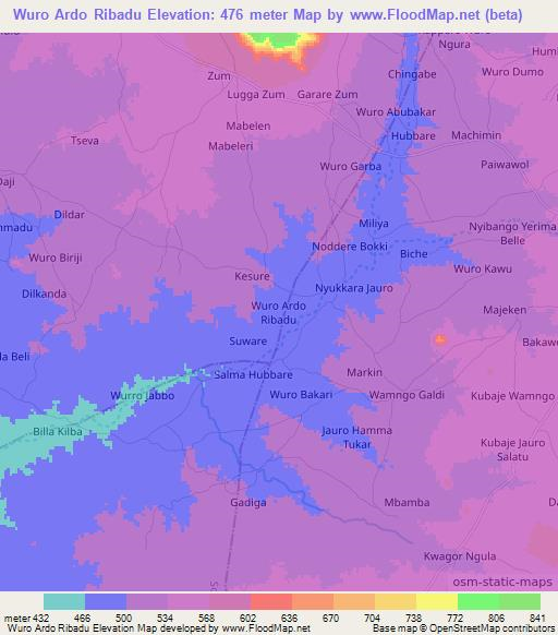 Wuro Ardo Ribadu,Nigeria Elevation Map