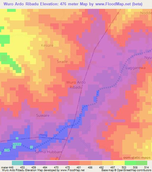 Wuro Ardo Ribadu,Nigeria Elevation Map