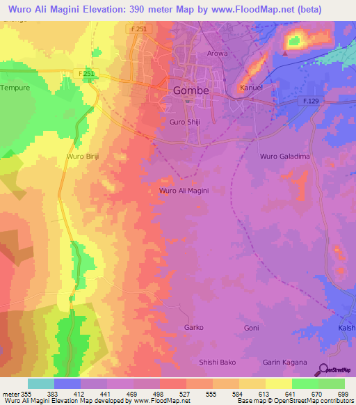 Wuro Ali Magini,Nigeria Elevation Map