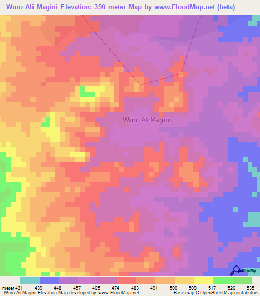 Wuro Ali Magini,Nigeria Elevation Map