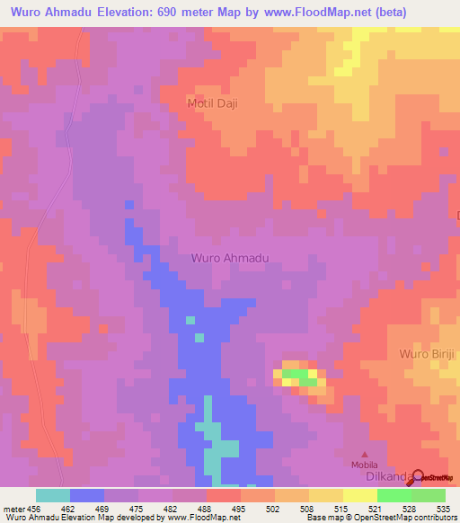 Wuro Ahmadu,Nigeria Elevation Map