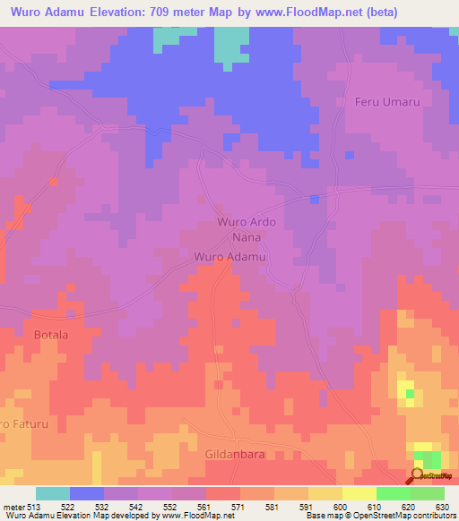 Wuro Adamu,Nigeria Elevation Map