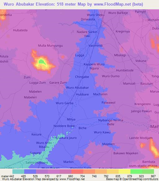 Wuro Abubakar,Nigeria Elevation Map