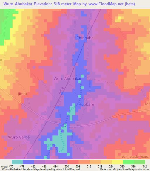 Wuro Abubakar,Nigeria Elevation Map