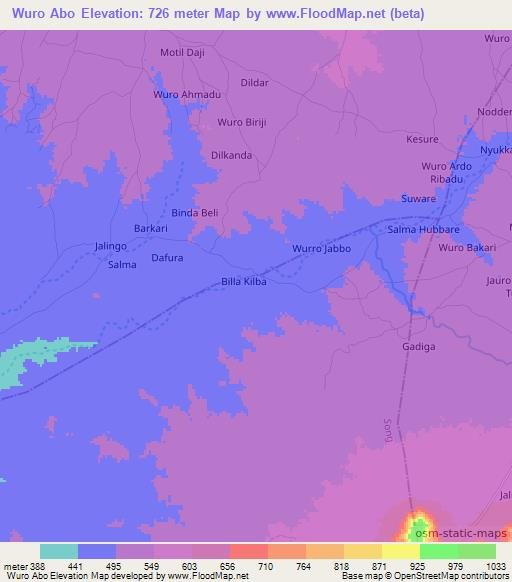 Wuro Abo,Nigeria Elevation Map