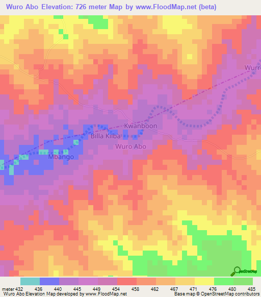 Wuro Abo,Nigeria Elevation Map