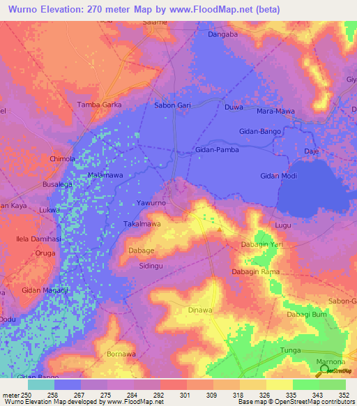 Wurno,Nigeria Elevation Map