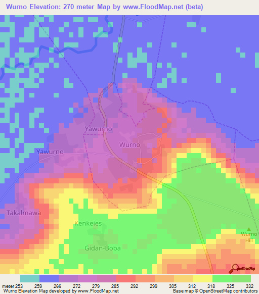 Wurno,Nigeria Elevation Map