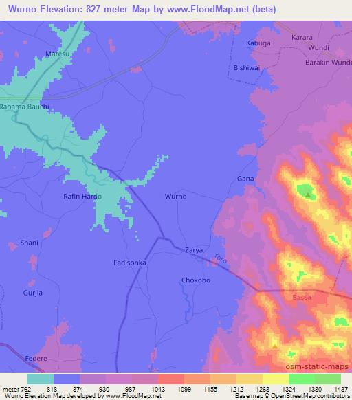 Wurno,Nigeria Elevation Map