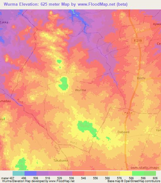 Wurma,Nigeria Elevation Map