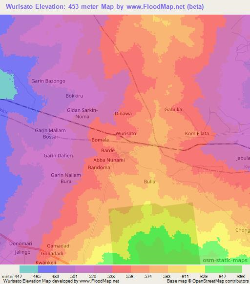 Wurisato,Nigeria Elevation Map