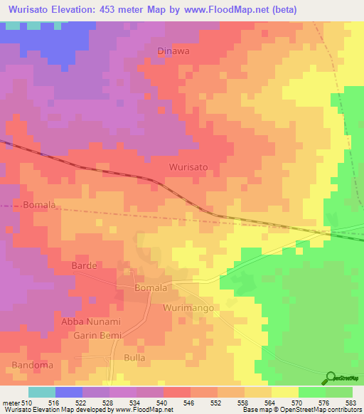 Wurisato,Nigeria Elevation Map