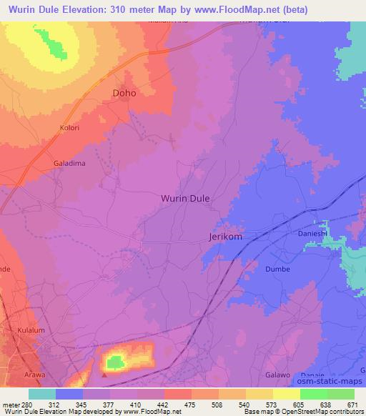 Wurin Dule,Nigeria Elevation Map