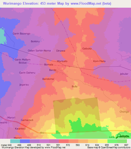 Wurimango,Nigeria Elevation Map