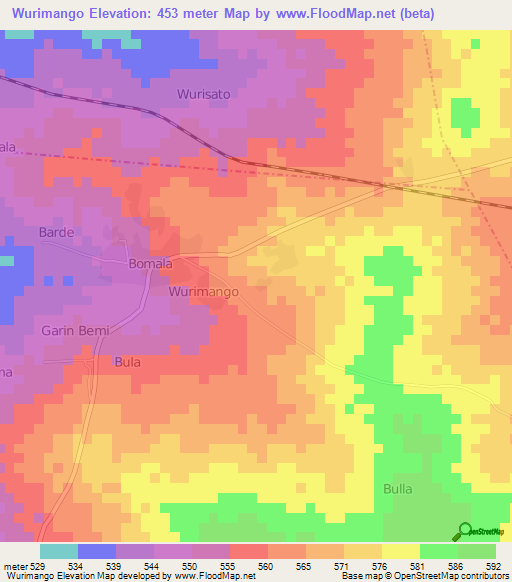 Wurimango,Nigeria Elevation Map