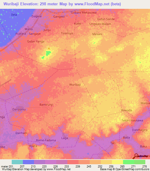 Wuribaji,Nigeria Elevation Map