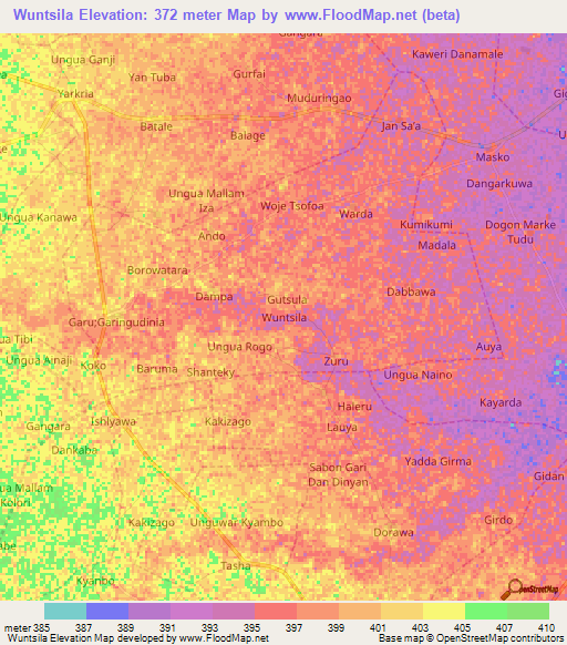 Wuntsila,Nigeria Elevation Map