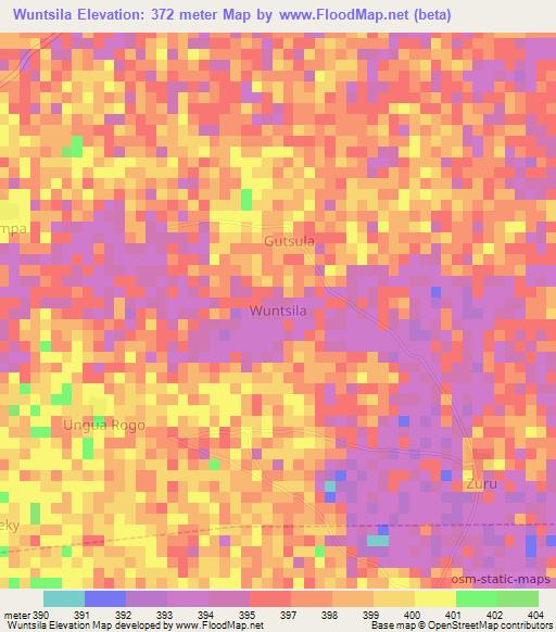 Wuntsila,Nigeria Elevation Map