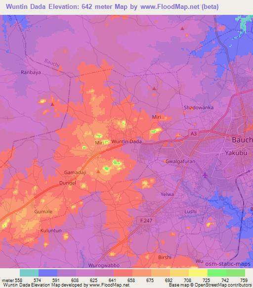 Wuntin Dada,Nigeria Elevation Map