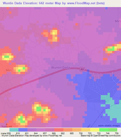 Wuntin Dada,Nigeria Elevation Map
