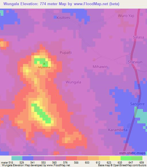 Wungala,Nigeria Elevation Map