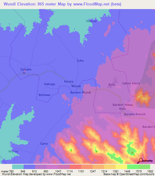 Wundi,Nigeria Elevation Map