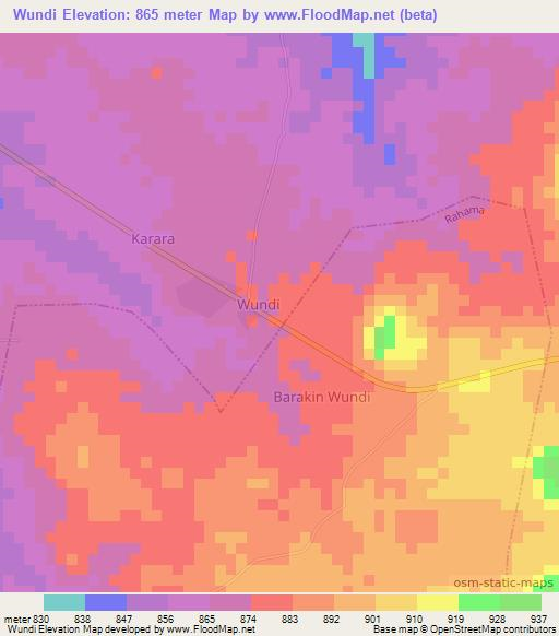 Wundi,Nigeria Elevation Map