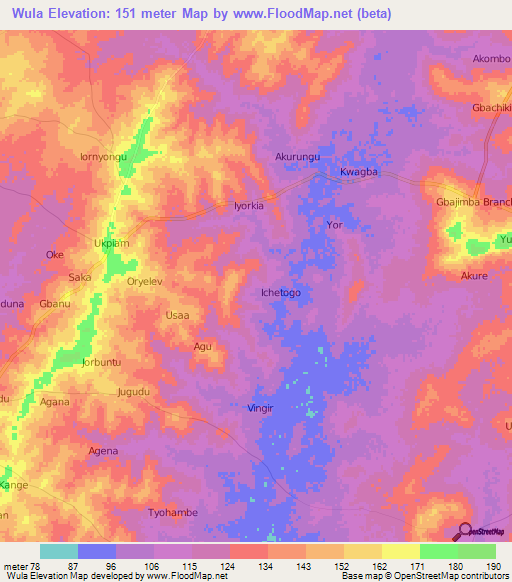 Wula,Nigeria Elevation Map