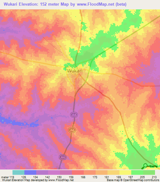 Wukari,Nigeria Elevation Map