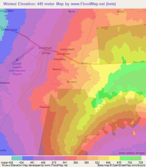 Wuiwui,Nigeria Elevation Map