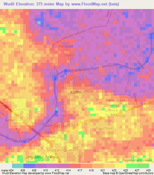 Wudil,Nigeria Elevation Map