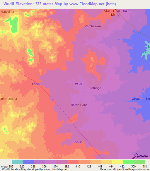 Wudil,Nigeria Elevation Map