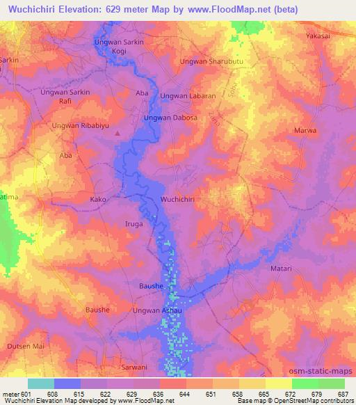 Wuchichiri,Nigeria Elevation Map