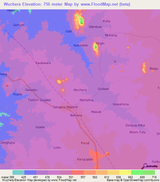 Wuchera,Nigeria Elevation Map