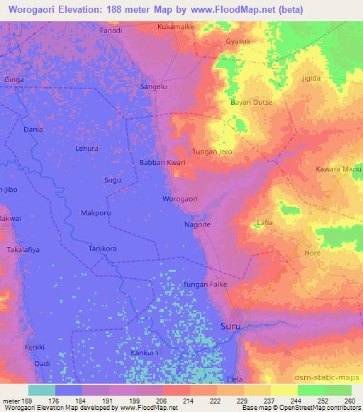 Worogaori,Nigeria Elevation Map