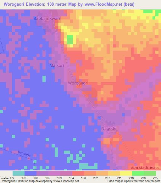 Worogaori,Nigeria Elevation Map