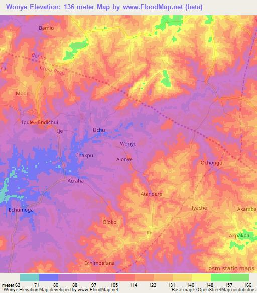 Wonye,Nigeria Elevation Map