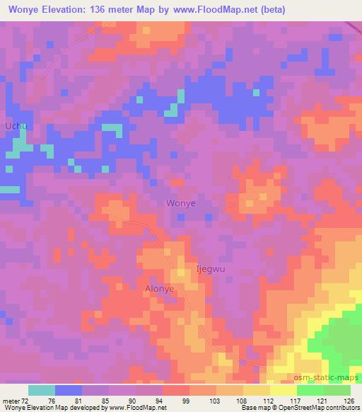 Wonye,Nigeria Elevation Map