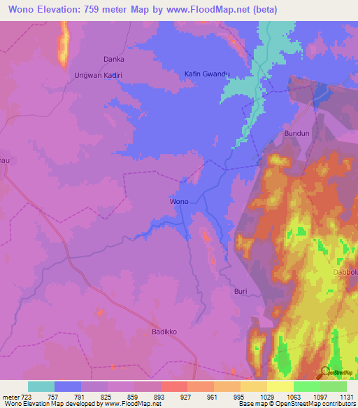 Wono,Nigeria Elevation Map