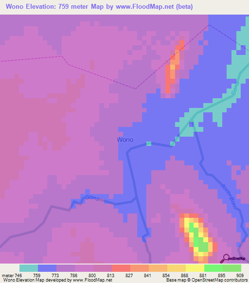 Wono,Nigeria Elevation Map