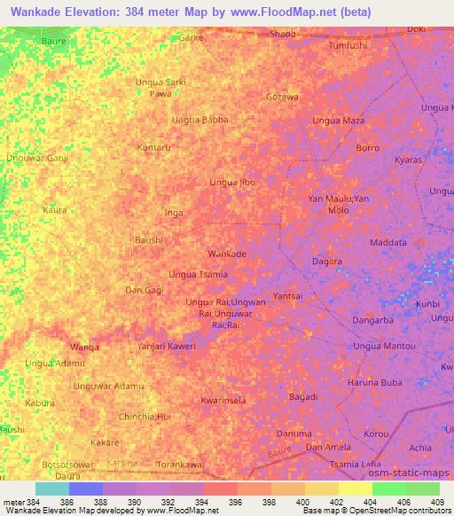 Wankade,Nigeria Elevation Map