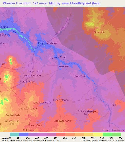 Wonaka,Nigeria Elevation Map