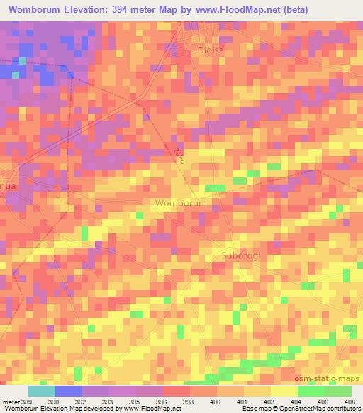 Womborum,Nigeria Elevation Map