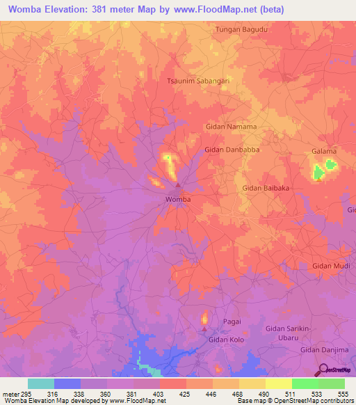 Womba,Nigeria Elevation Map